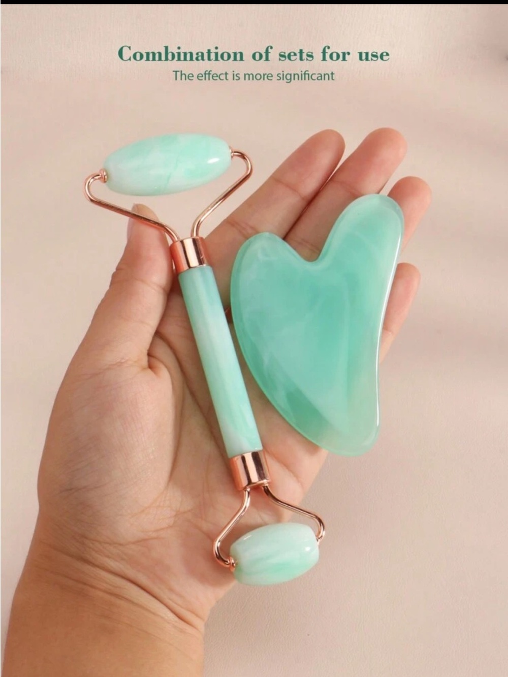 Facial New Jade Roller & Gua Sha Set in Mint Green